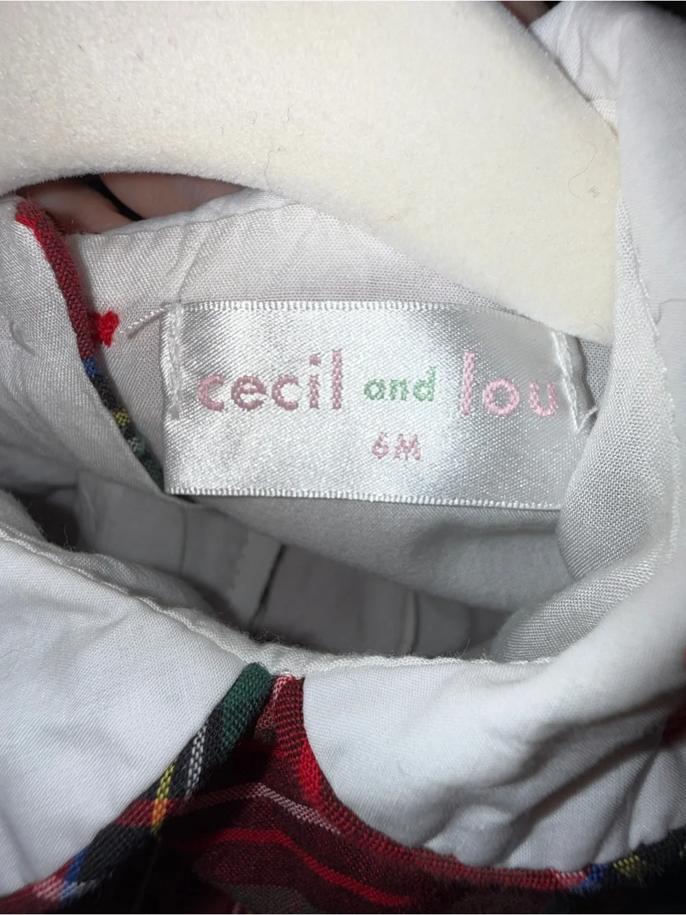 Cecil & Lou Red Plaid Christmas Long Romper 6M Peter Pan Collar Monogram B